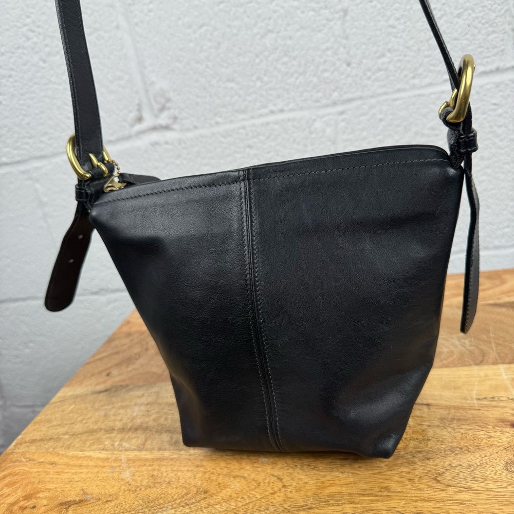 Vintage Coach Black Glove-Tanned Leather Mini Bucket Bag Crossbody Made in Italy